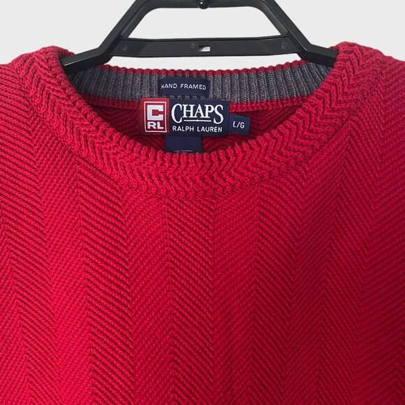 Vintage Chaps Ralph Lauren Crewneck Sweater Red Men's Large Hand Framed Knitwear - Picture 5 of 12
